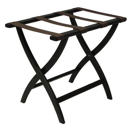 Vertex 20 in. Designer Curve Leg Luggage Rack with Brown Straps - Black VE3959185